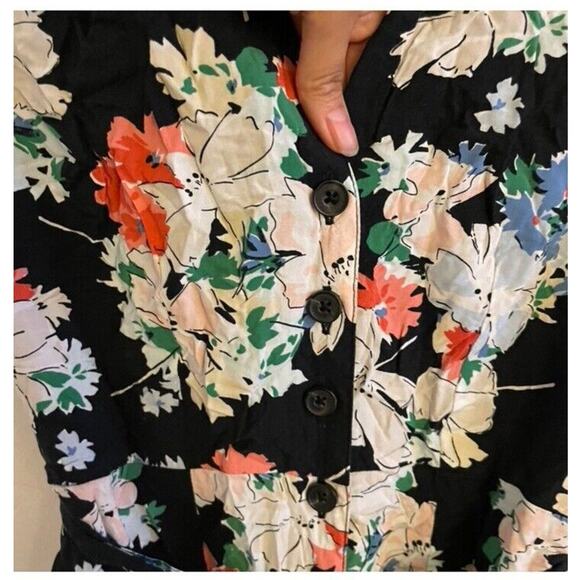 Abercrombie & Fitch Romper Women's XS Black Floral Button Up Revere Collar belt - Picture 5 of 8